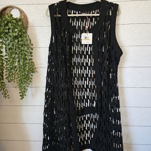 $94 Rafaella Womens Black Cover Up Swim Vest Top Cut Out Pattern New NWT 3XL